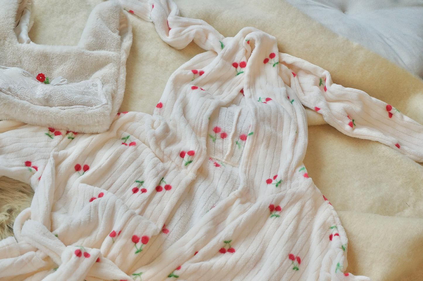 Bunny Fluffy Cherry Print Robe