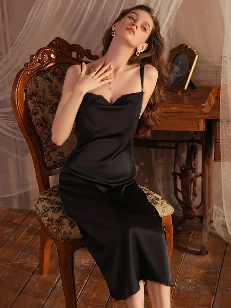Blossom Haven Slip Dress - Black