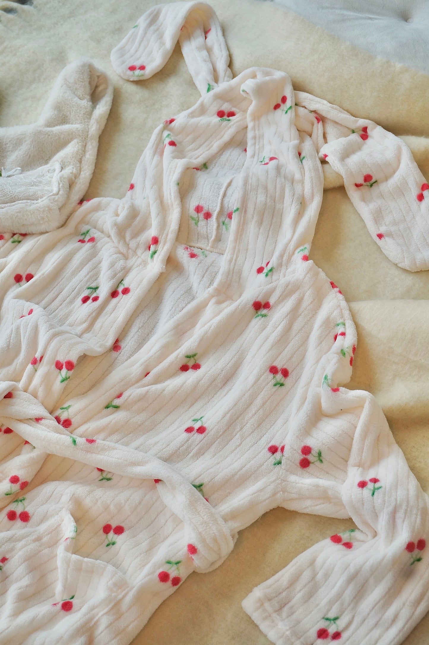 Bunny Fluffy Cherry Print Robe