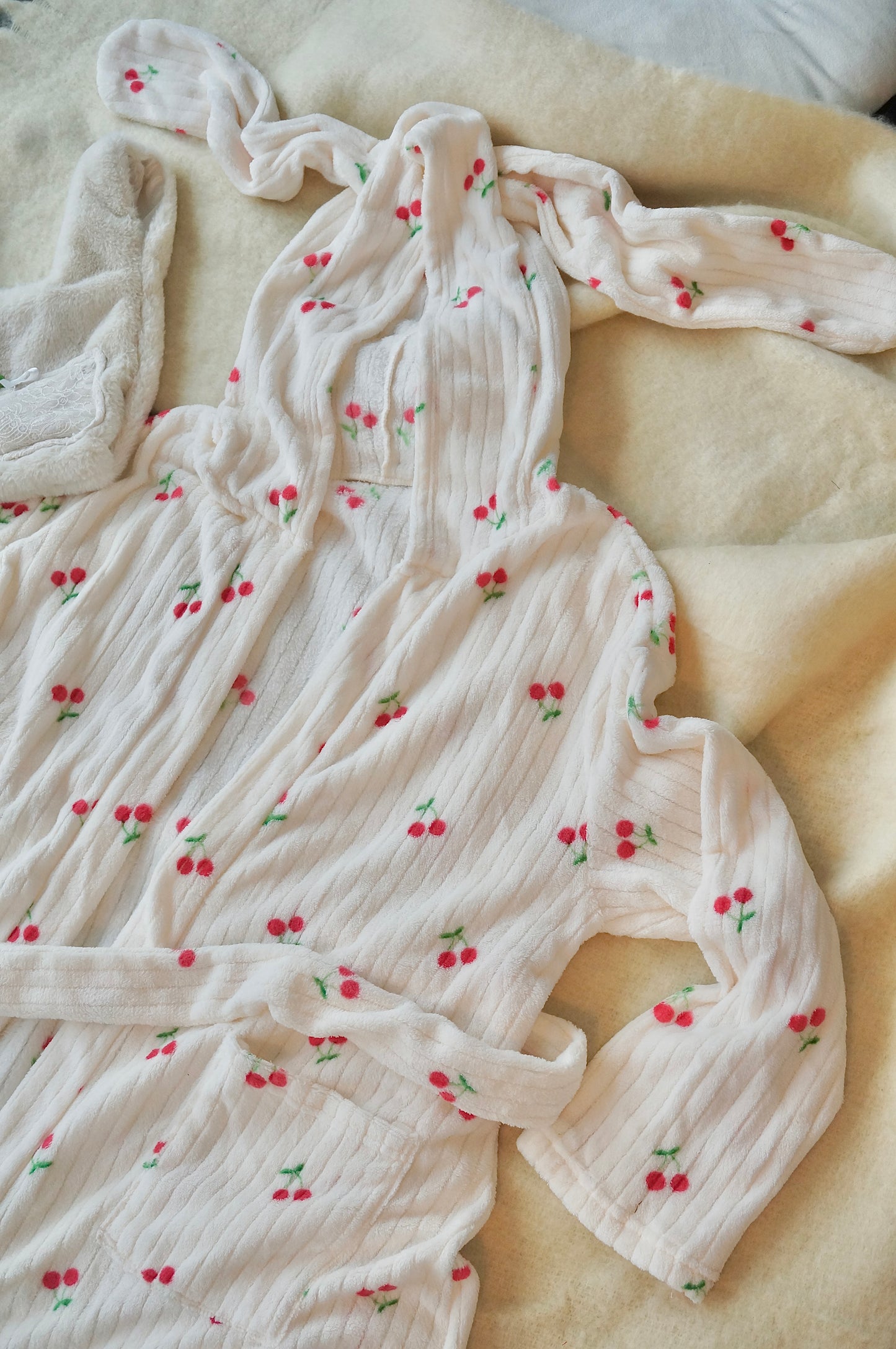 Bunny Fluffy Cherry Print Robe