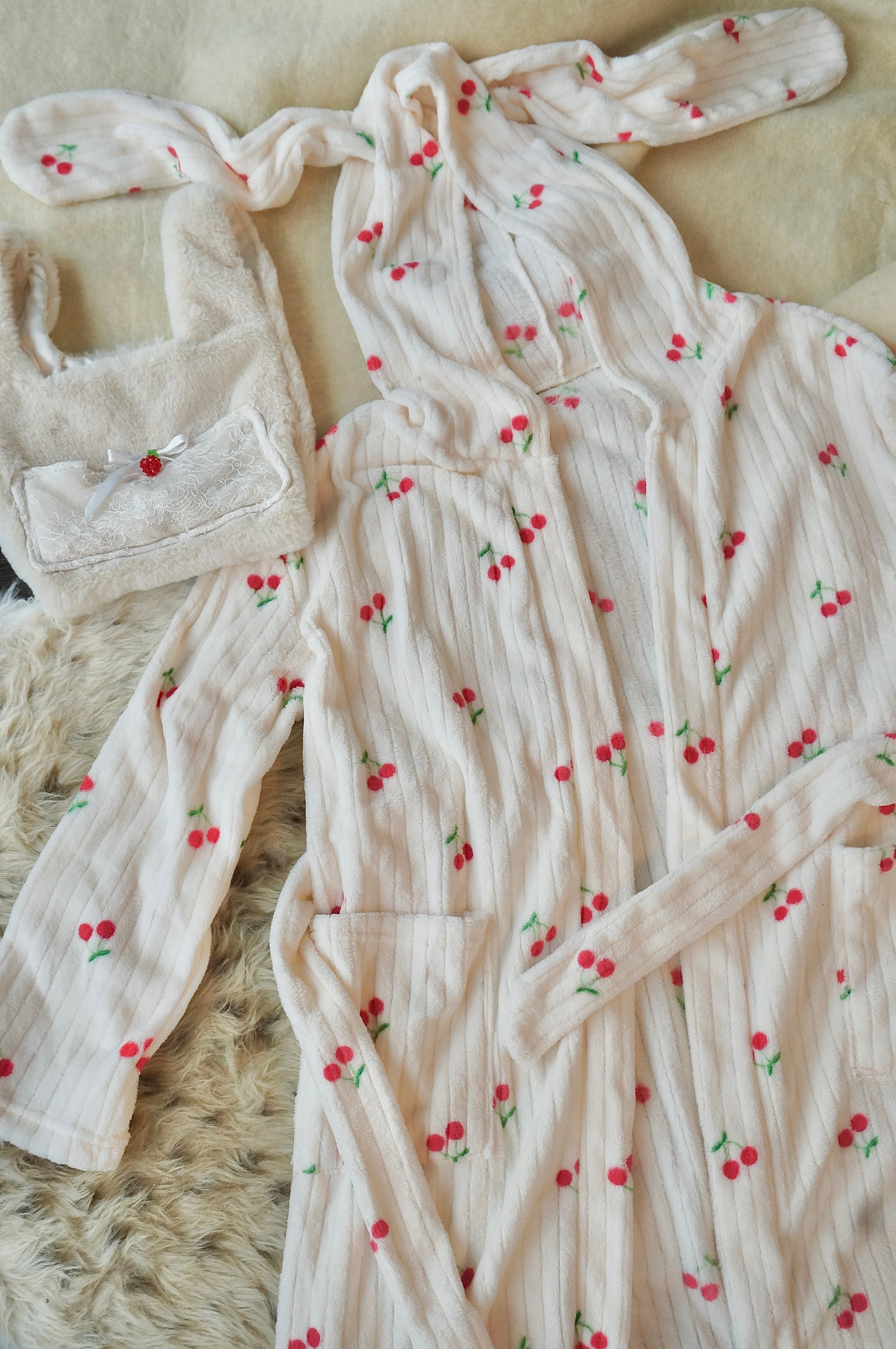 Bunny Fluffy Cherry Print Robe
