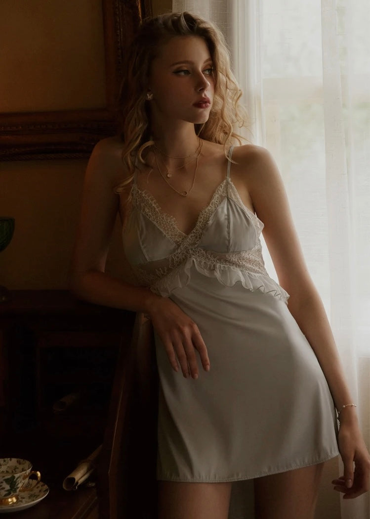 Nari Lace Slip Dress-BabyBlue