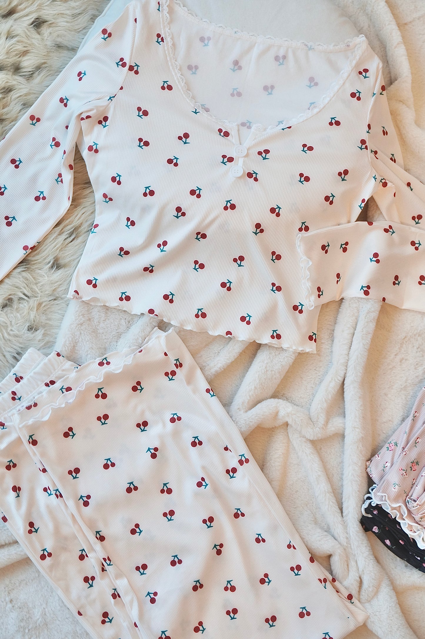 Cherry Cherry Creamy White Pyjamas Set