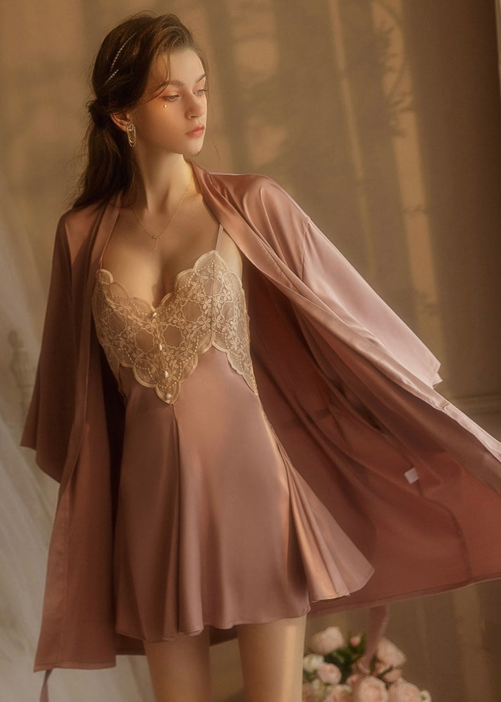 Dry Pink Winter Rose Night Dress & Rob