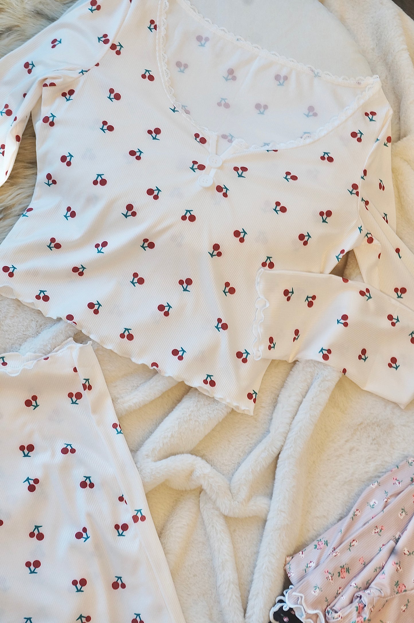Cherry Cherry Creamy White Pyjamas Set