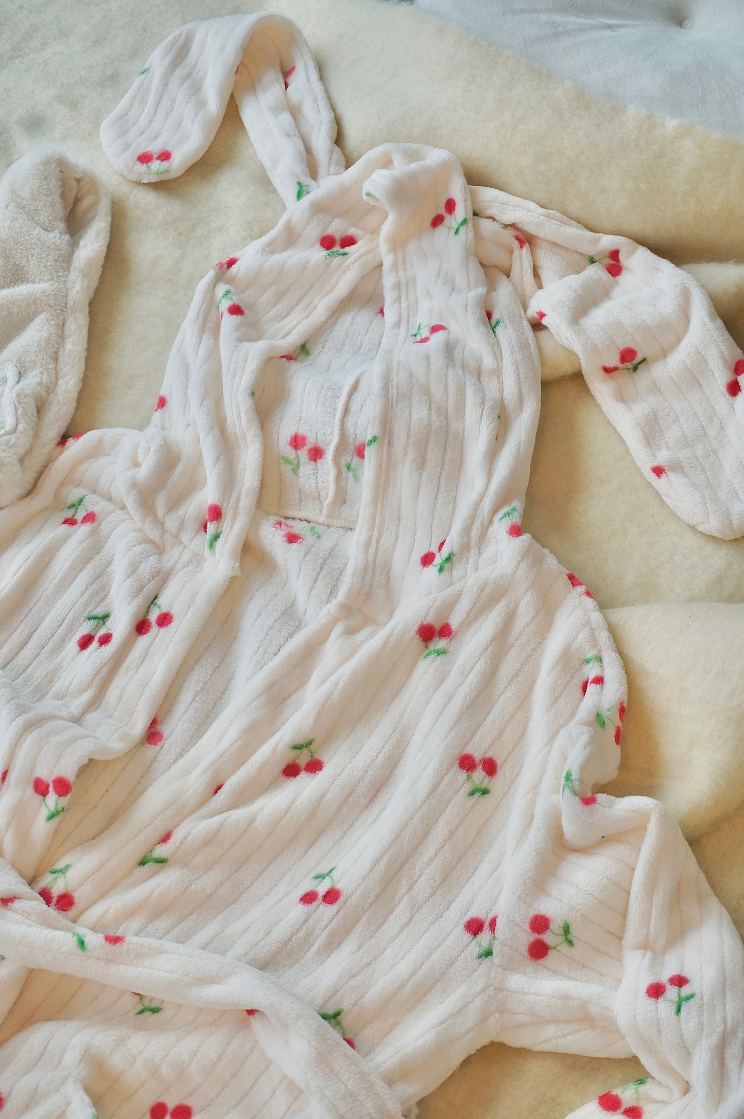 Bunny Fluffy Cherry Print Robe