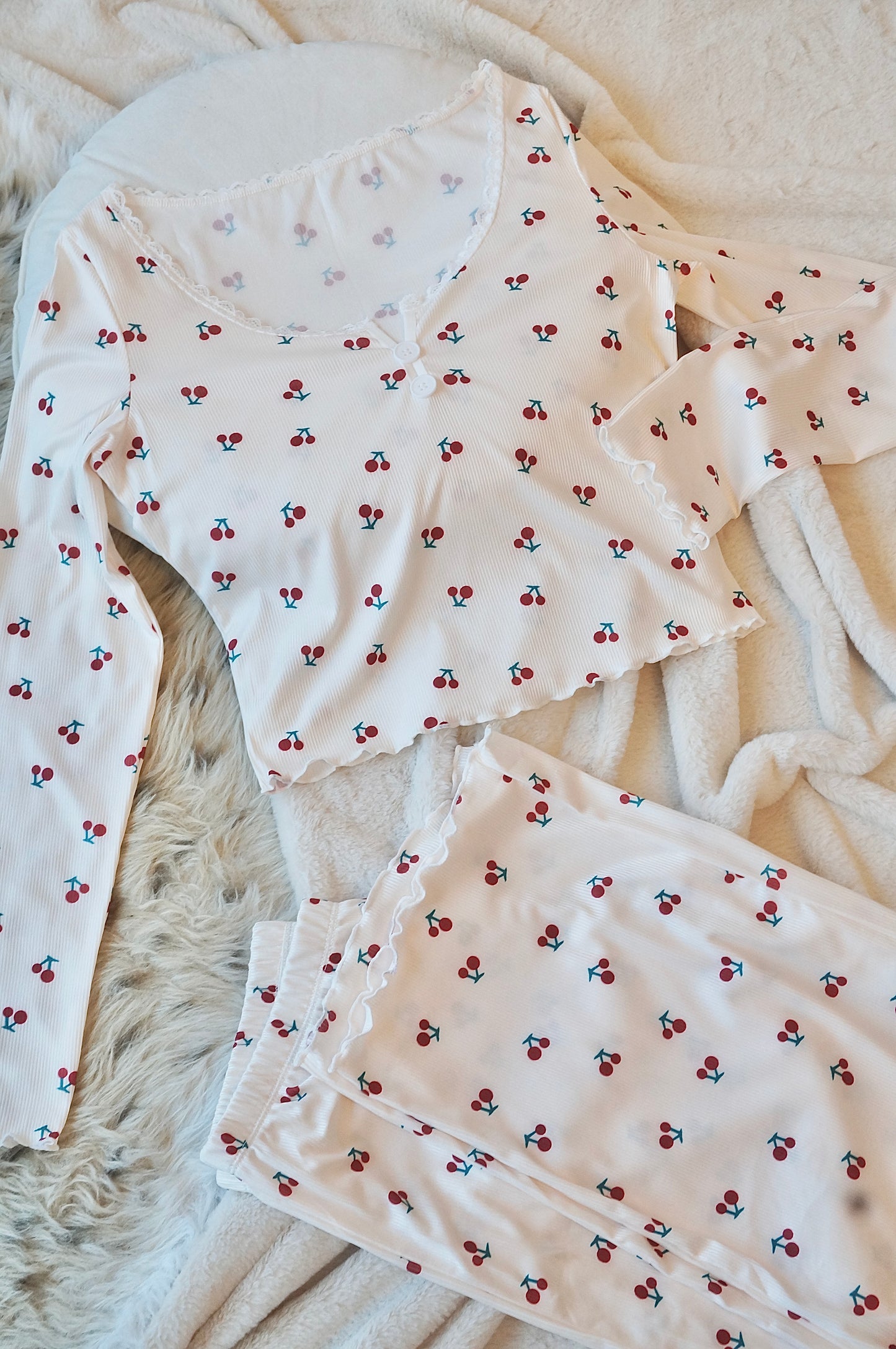 Cherry Cherry Creamy White Pyjamas Set