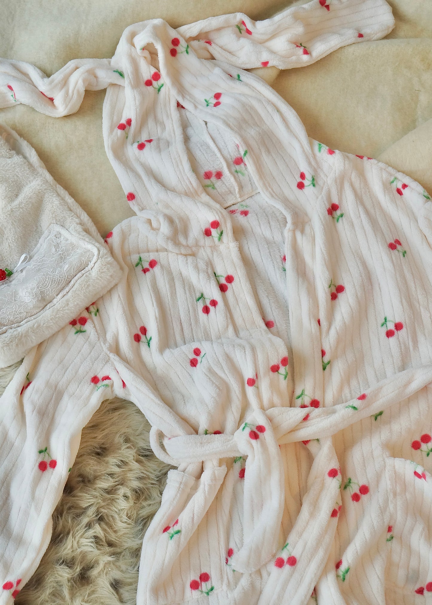 Bunny Fluffy Cherry Print Robe