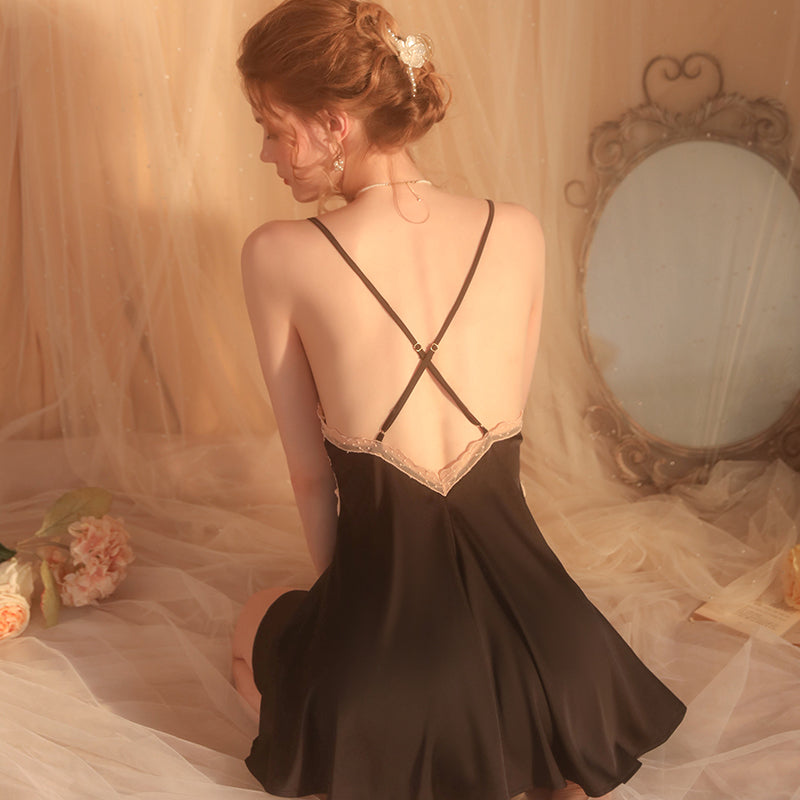 Midnight black Winter Rose Night Dress & Rob