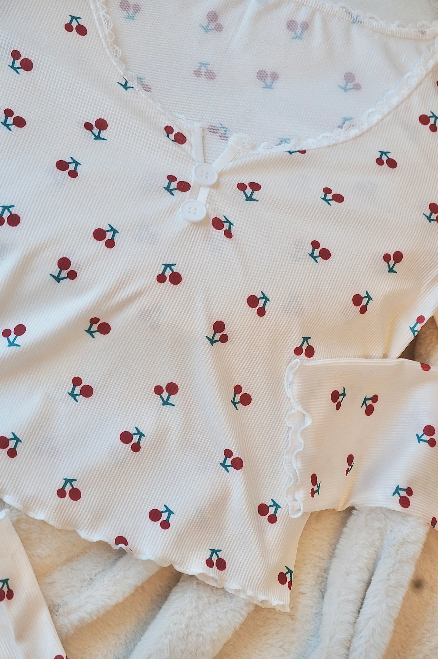 Cherry Cherry Creamy White Pyjamas Set