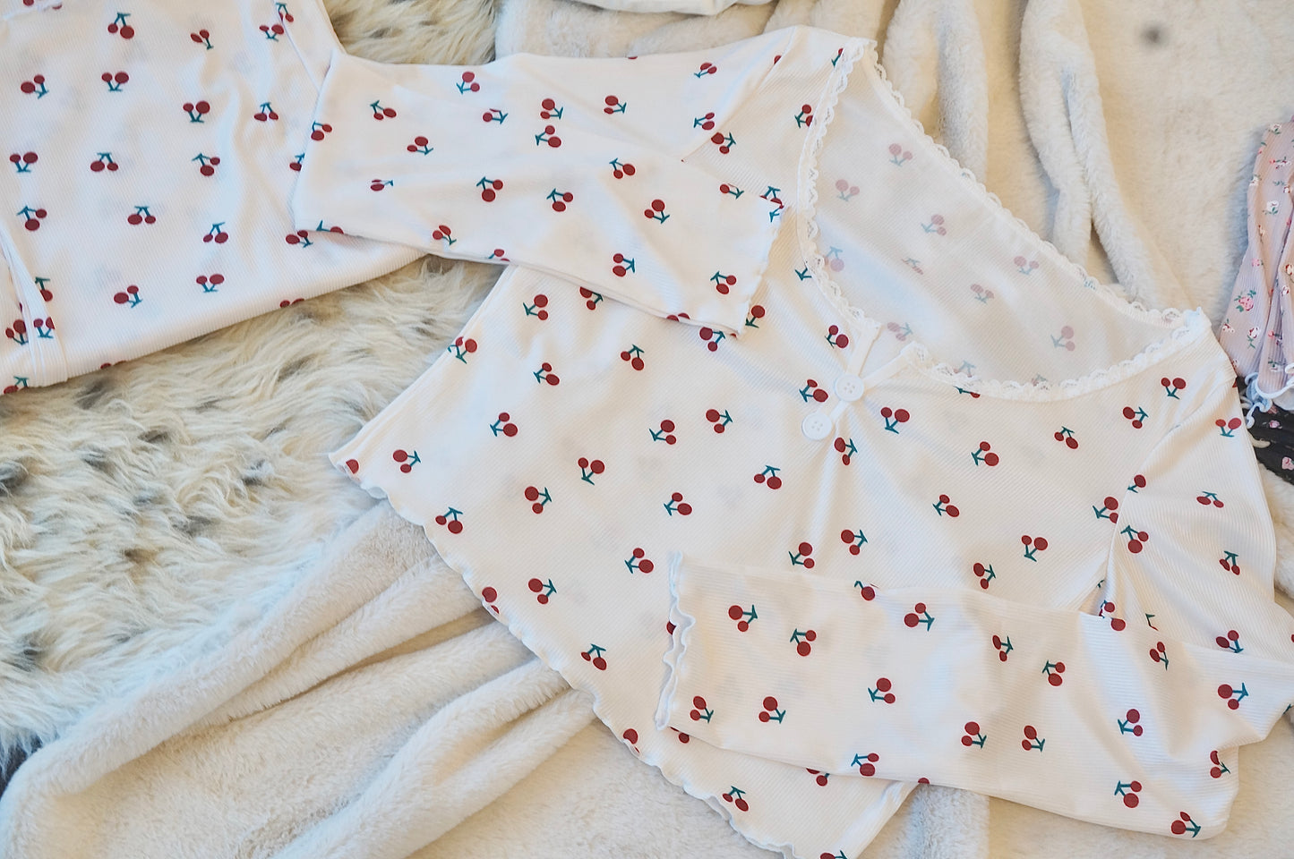 Cherry Cherry Creamy White Pyjamas Set