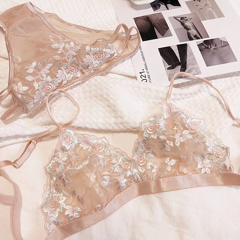 Rose Princess French Embroidery Bralette Set