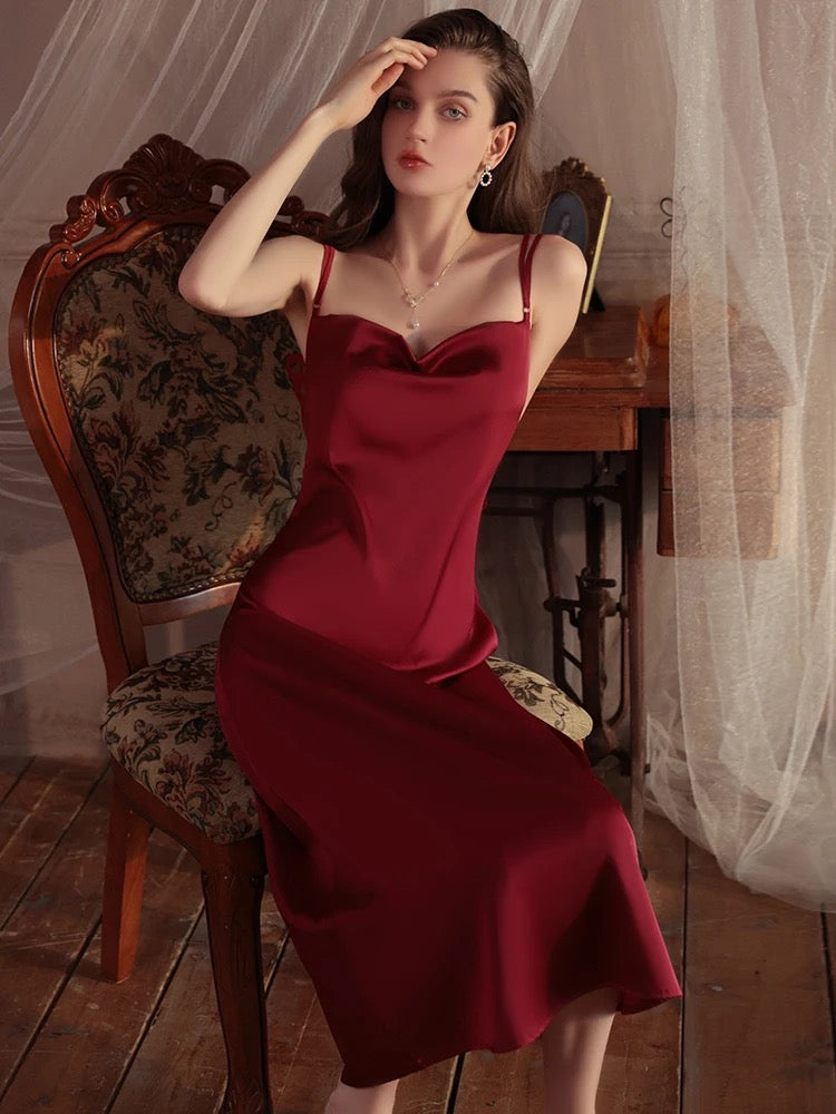 Blossom Haven Slip Dress - Red