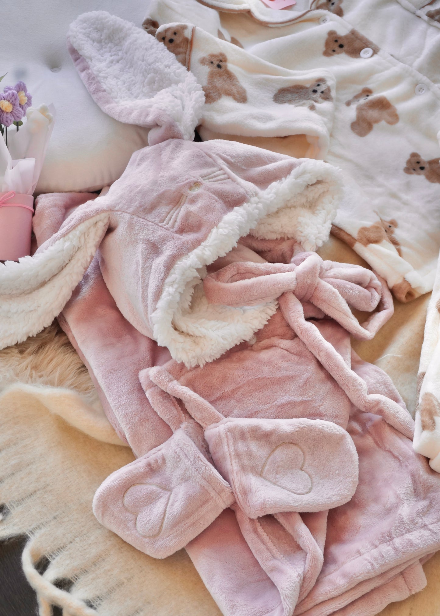 Bunny Fuzzy Fleece Blanket Robe