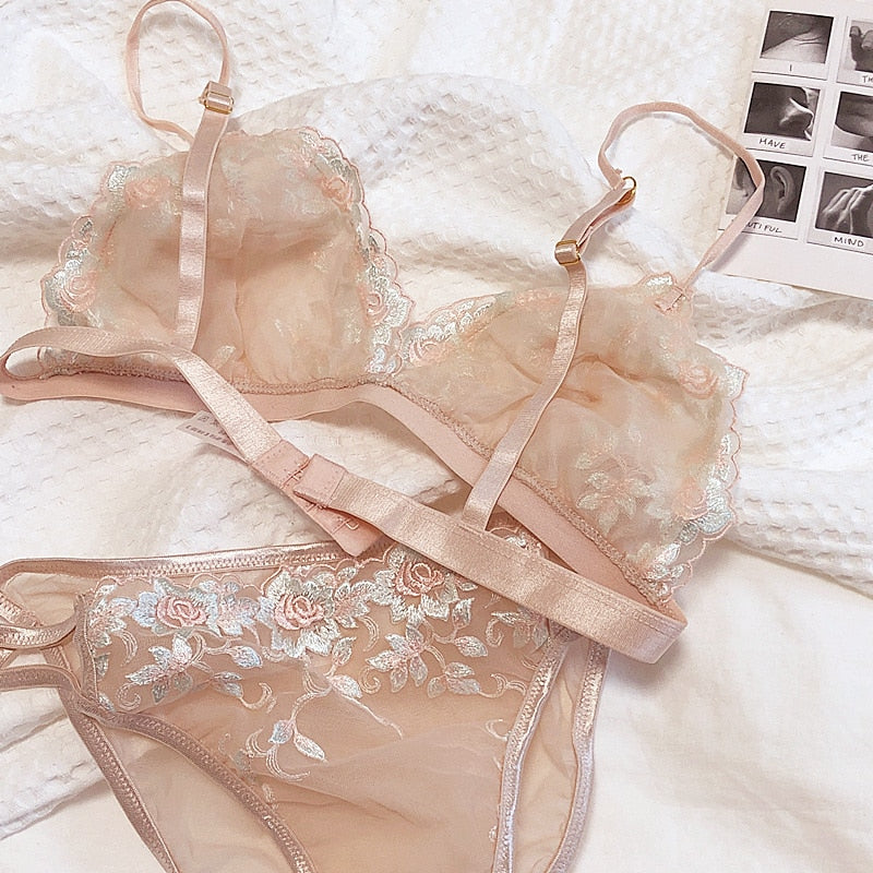 Rose Princess French Embroidery Bralette Set