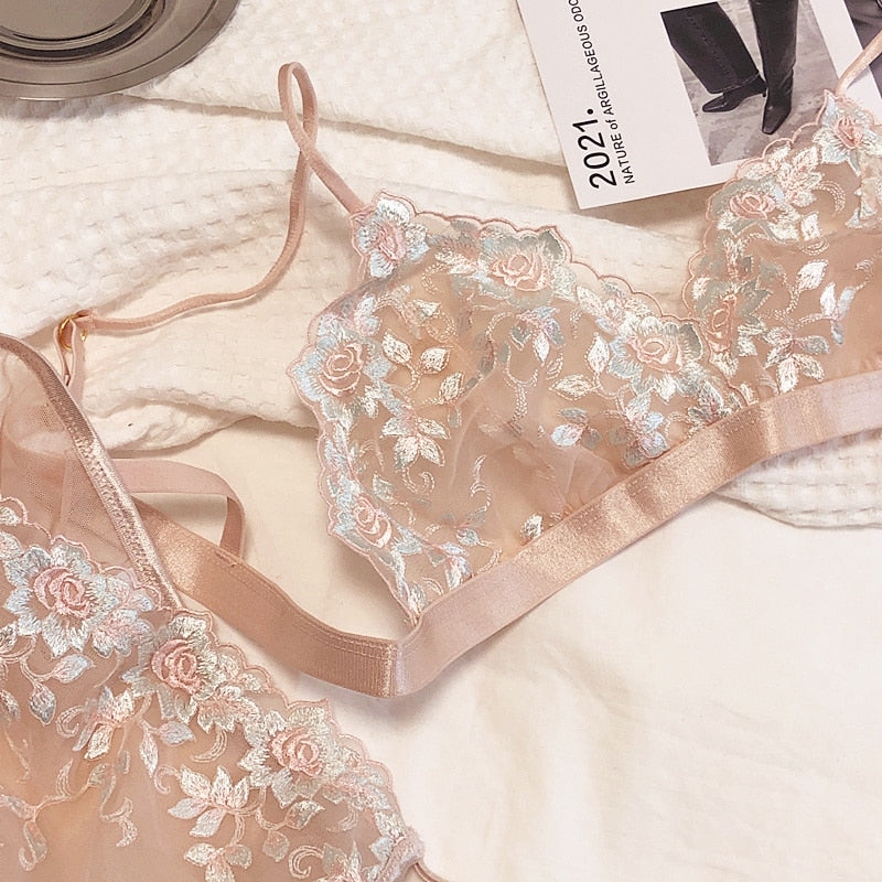 Rose Princess French Embroidery Bralette Set